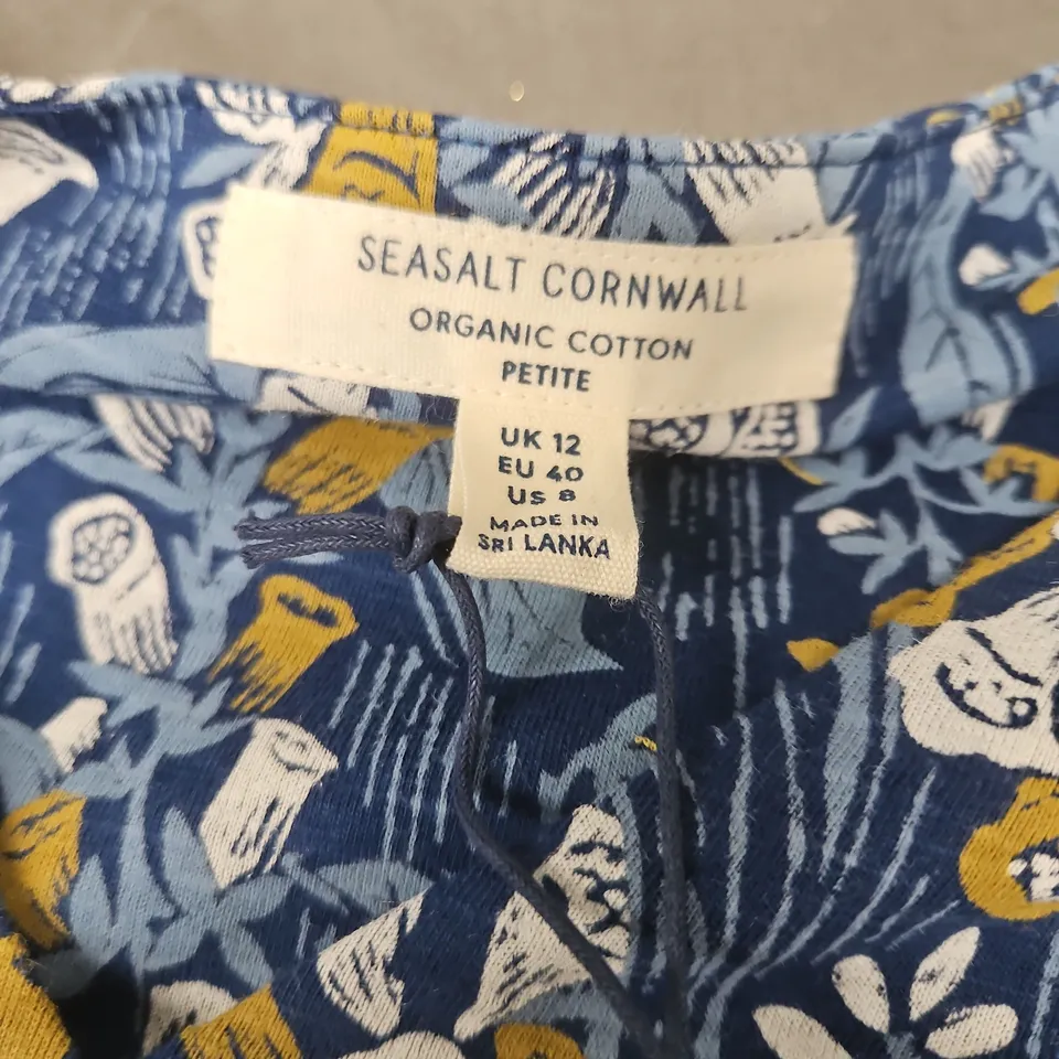 SEASALT CORNWALL WOMEN'S DRESS – ORGANIC COTTON, PETITE, UK 12, BLUE FLORAL
