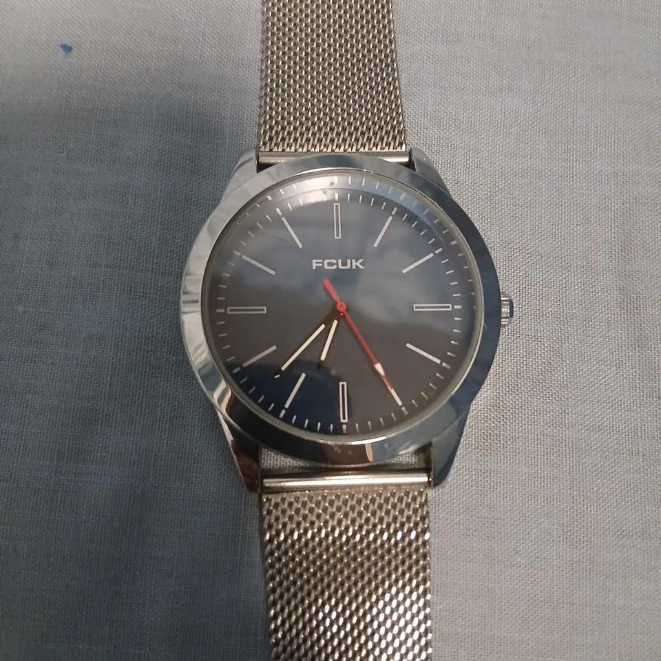 FCUK WRISTWATCH WITH BLUE DIAL AND ROSE-GOLD MESH BRACELET