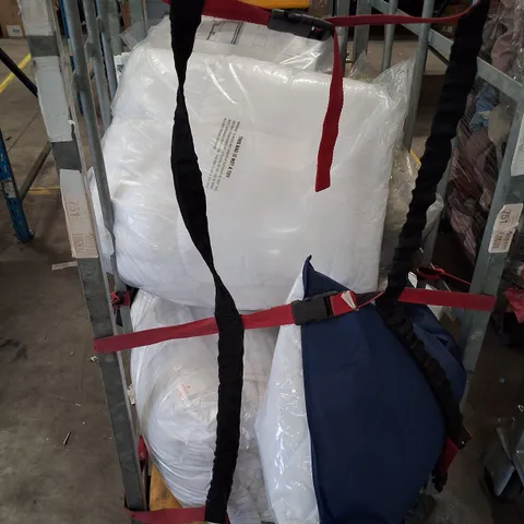 CAGE CONTAINING ASSORTED PILLOWS & BED SHEETS