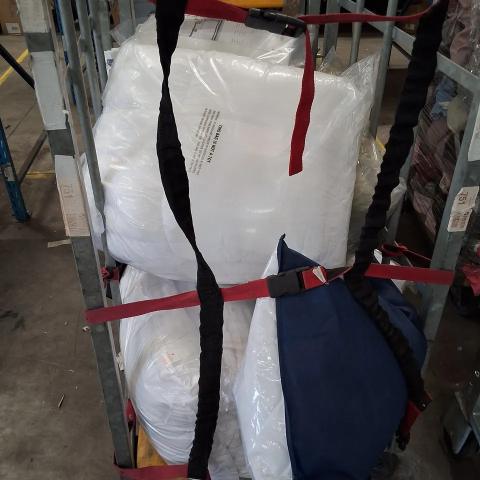 CAGE CONTAINING ASSORTED PILLOWS & BED SHEETS