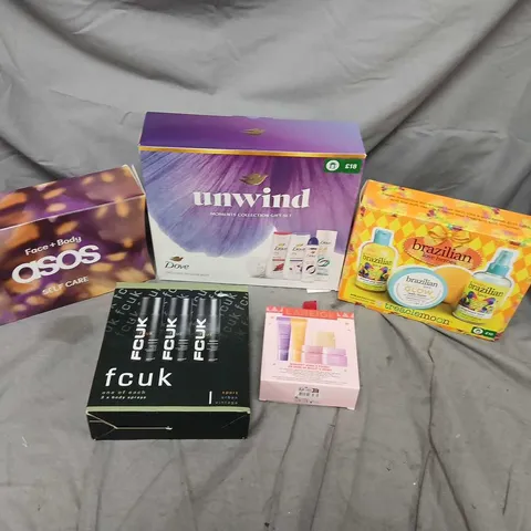 FIVE ASSORTED GIFT SETS TO INCLUDE; DOVE, TREACLE MOON, FCUK, LANEIGE AND ASOS