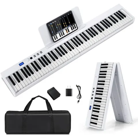 COSTWAY 88-KEY FOLDABLE DIGITAL PIANO KEYBOARD, FULL SIZE SEMI-WEIGHTED KEYBOARDS WITH MIDI, SPLIT FUNCTION, SUSTAIN PEDAL & CARRYING BAG, PORTABLE ELECTRIC PIANOS FOR BEGINNER, KIDS, ADULT (BLACK)