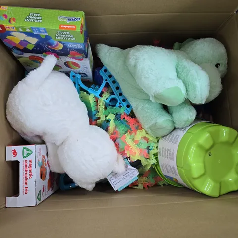 APPROXIMATELY 8 ASSORTED TOYS & GAMES PRODUCTS TO INCLUDE DINOSAUR PLUSH, MAGNETIC CONSTRUCTION TRIO, ETC - COLLECTION ONLY