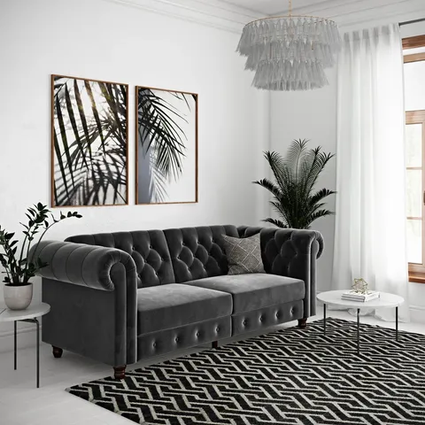 BOXED DIMMITT 3 SEATER CHESTERFIELD SOFA BED (2 BOXES) -LIGHT GREY-