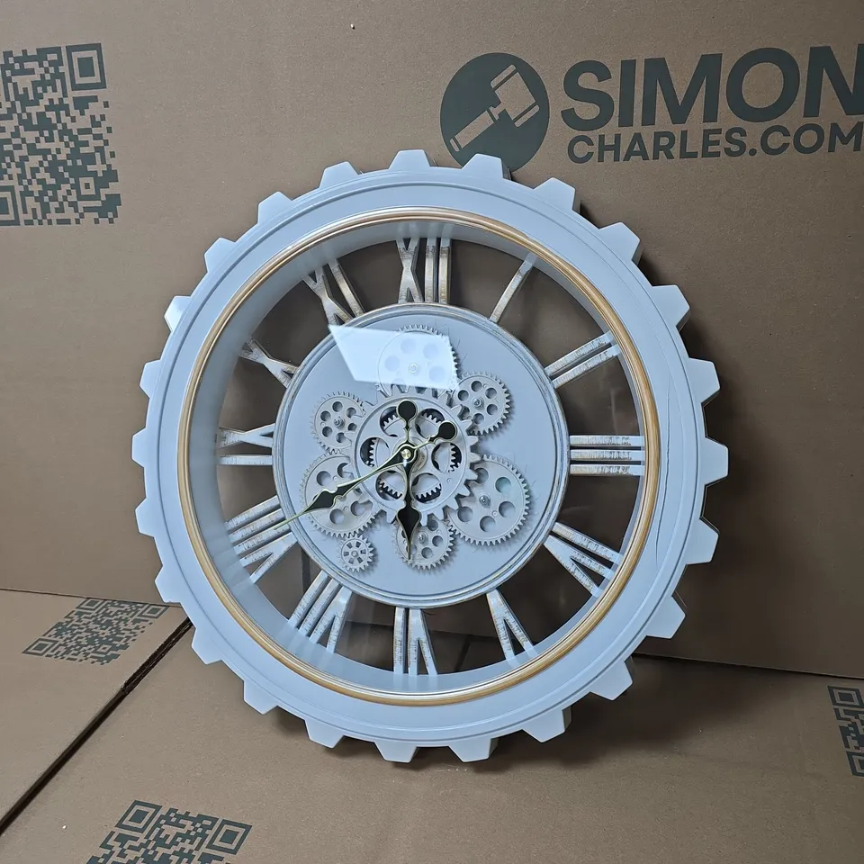 DECORATIVE GEAR-STYLE WALL CLOCK IN WHITE
