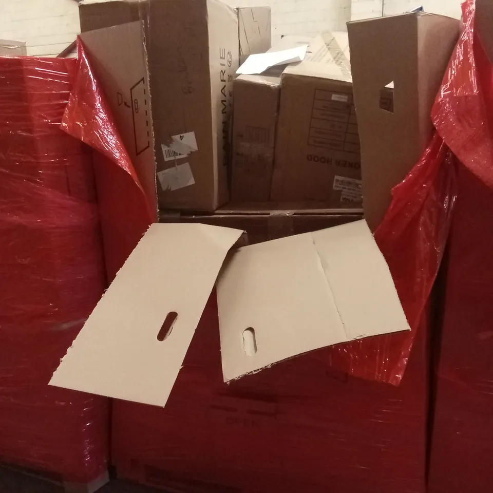 PALLET OF ASSORTED HOUSEHOLD GOODS AND PRODUCTS TO INCLUDE; INFRARED COOKER, BAIN MARIE, COOKER HOOD, ELECTRIC SCOOTER ETC