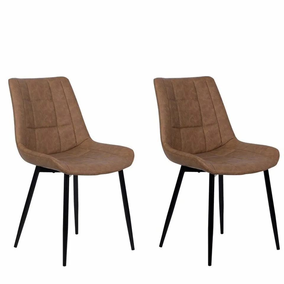 PAIR BOXED HUNDLEY UPHOLSTERED  DINING CHAIRS - BROWN