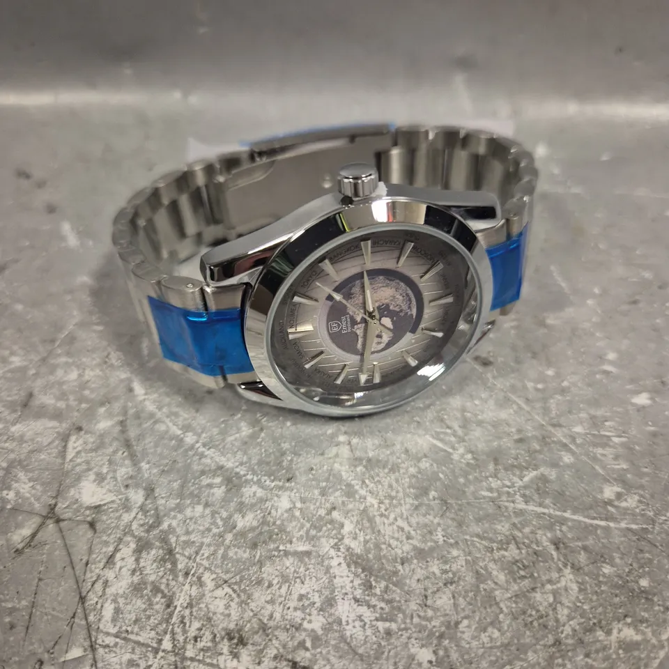 MENS ERNEST FERDINAND WATCH – GLOBAL DIAL – STAINLESS STEEL STRAP 