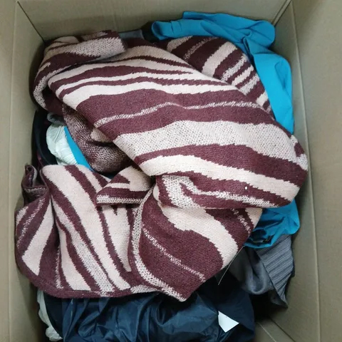 LARGE BOX OF ASSORTED CLOTHING ITEMS IN VARIOUS STYLES, COLORS AND SIZES - COLLECTION ONLY
