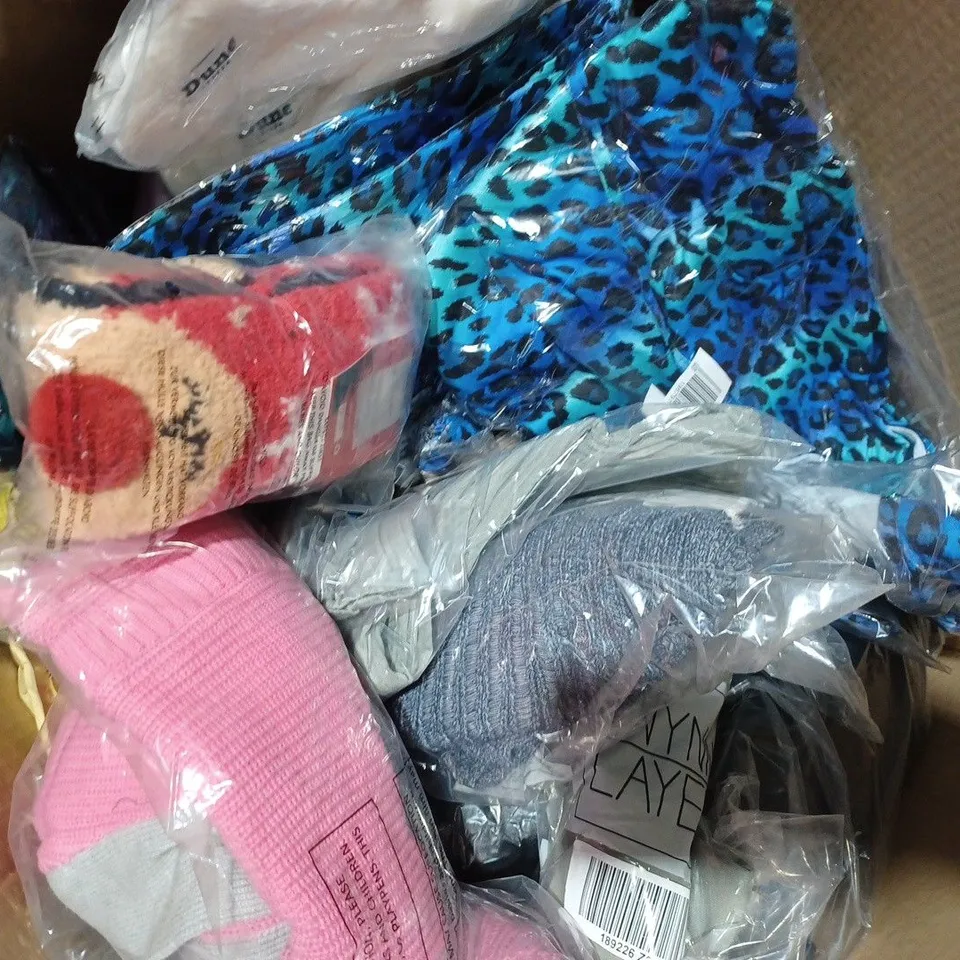 BOX OF APPROXIMATELY 15 ASSORTED CLOTHING ITEMS IN VARIOUS STYLES AND SIZES TO INCLUDE DANNII MINOGUE, FRANK USHER, ETC