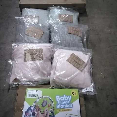 PALLET OF HOUSEHOLD ITEMS TO INCLUDE BABY FITNESS BLANKET,  BAGGED HOMEVERY  CUSHIONS, SCOOTER AND OTHER ASSORTED ITEMS...