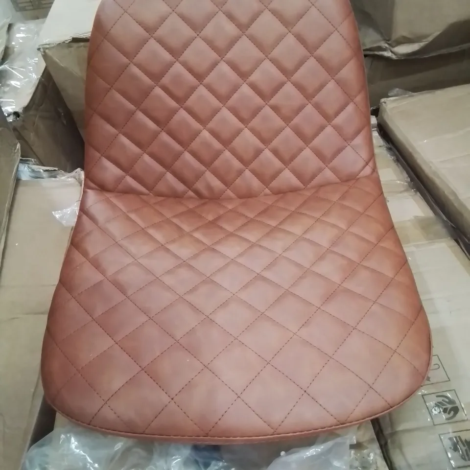 A BO ED PAIR OF BROWN FAUX LEATHER UPHOLSTERED DINING CHAIRS
