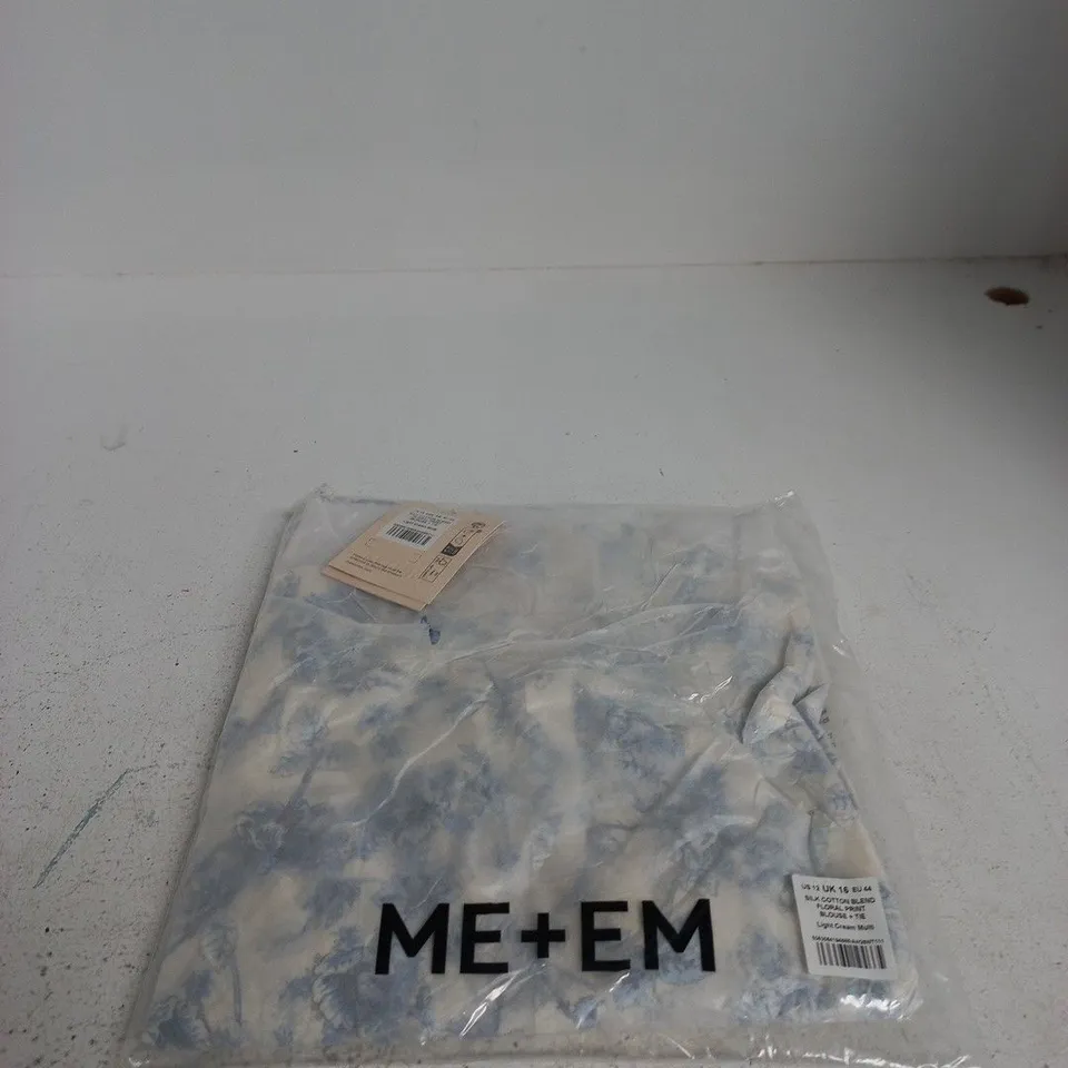 ME+EM SILK COTTON BLEND FLORAL PRINT BLOUSE + TIE LIGHT CREAM MULTI UK 16