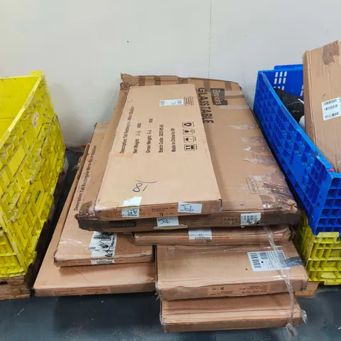 PALLET OF APPROXIMATELY 10 ASSORTED GLASS FURNITURE ITEMS TO INCLUDE TALL RECTANGULAR MIRROR ETC