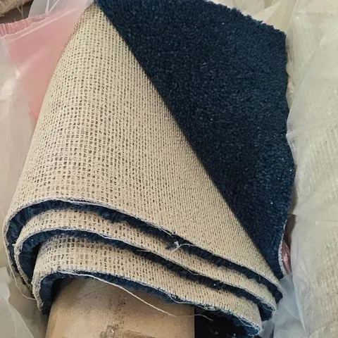 QUALITY BAGGED AND ROLLED DURHAM TWIST 50 CARPET IN NAVY BLUE- APPROXIMATELY LENGTH 3.2M WIDTH 5M