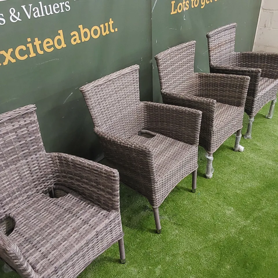 SET OF 4 GREY RATTAN PATIO CHAIRS 