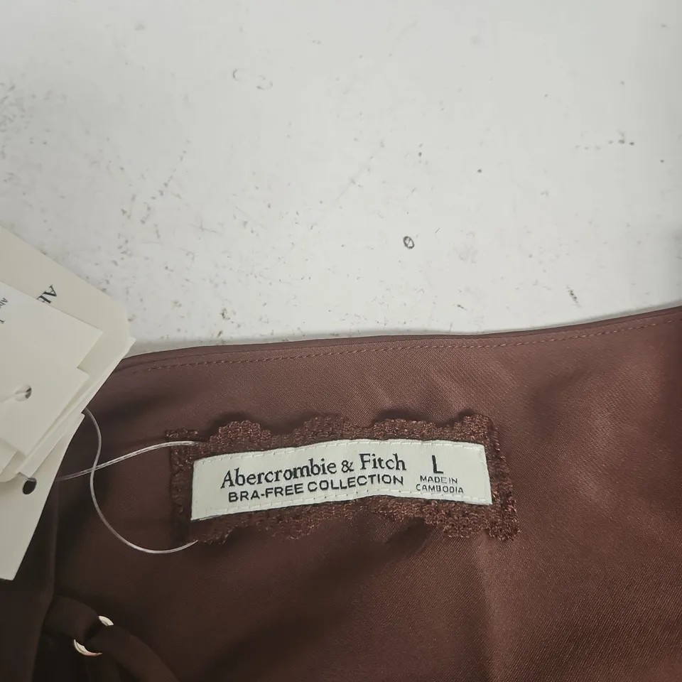 ABERCROMBIE & FITCH BRA-FREE COLLECTION SATIN CAMISOLE – BROWN, SIZE L, MADE IN CAMBODIA