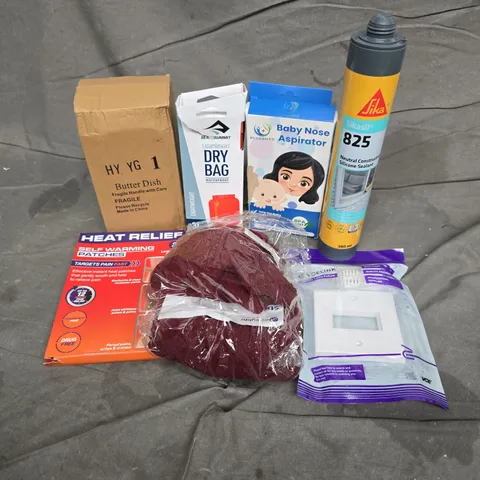 APPROXIMATELY 15 ASSORTED HOUSEHOLD ITEMS TO INCLUDE SILICONE SEALANT, SEATOSUMMIT LIGHTWEIGHT DRY BAG, SELF WARMING PATCHES, ETC