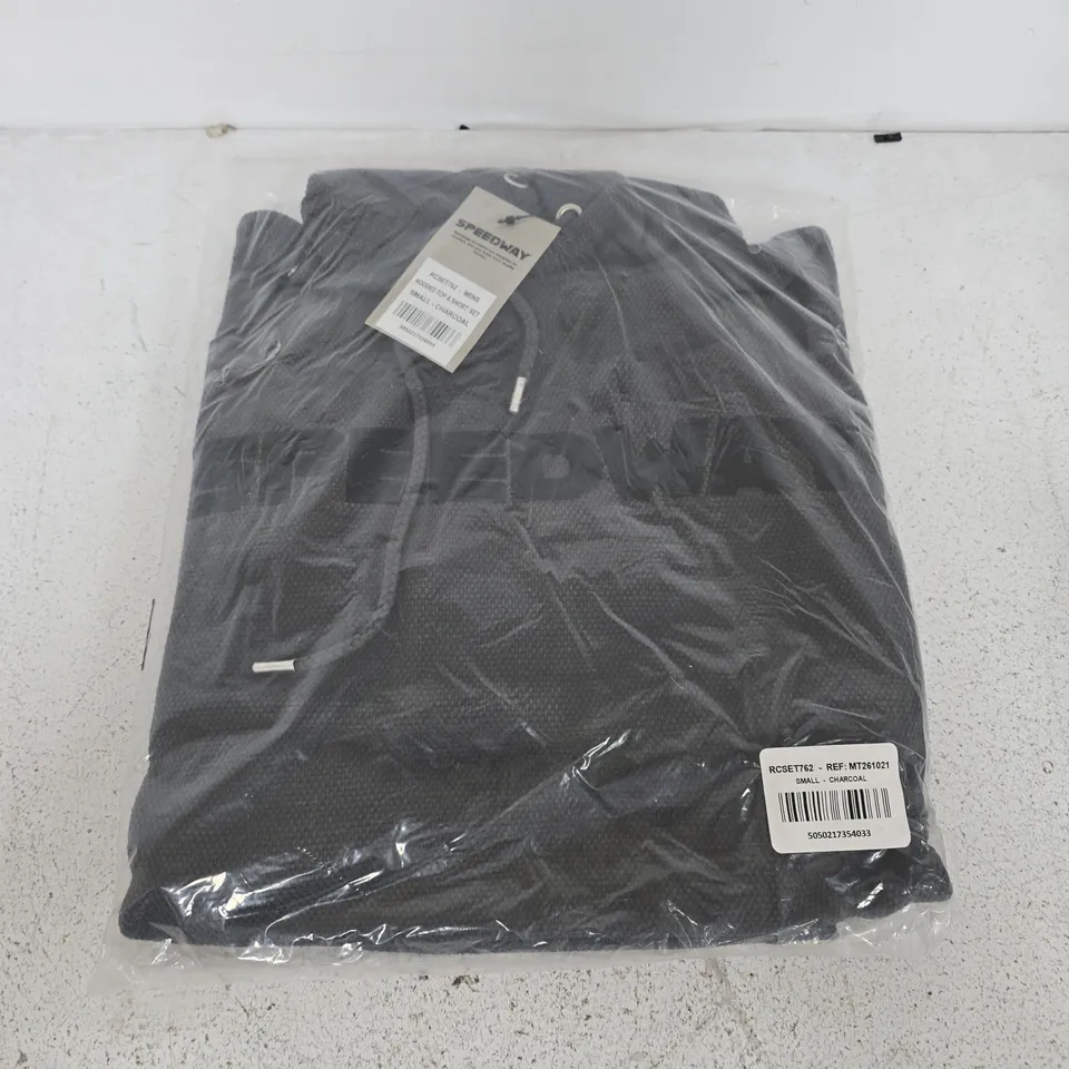 BAGGED SPEEDWAY HOODED TOP & SHORT SET IN CHARCOAL - SMALL