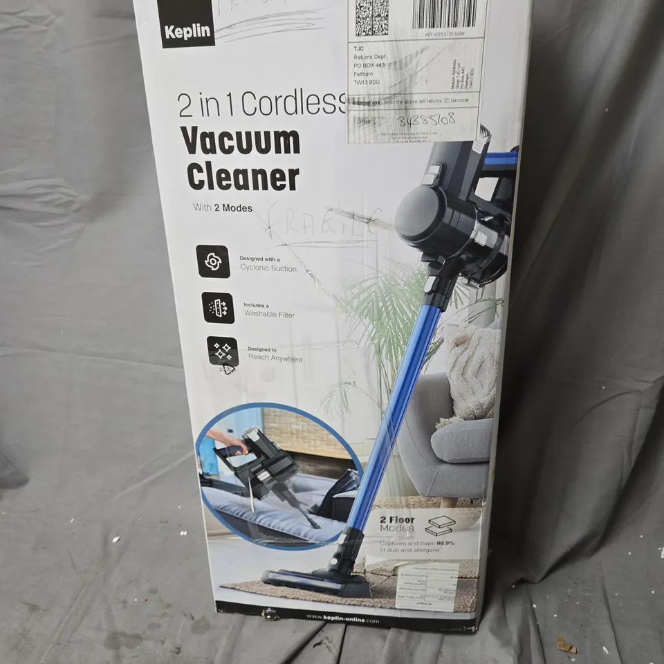 KEPLIN 2-IN-1 CORDLESS VACUUM CLEANER – BOXED WITH ATTACHMENTS