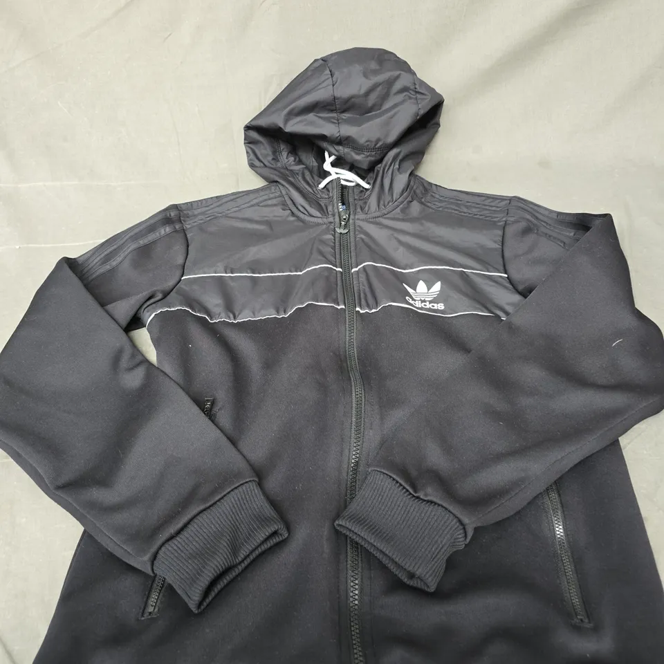 ADIDAS HOODED ZIP JACKET – BLACK/CHARCOAL UK SMALL