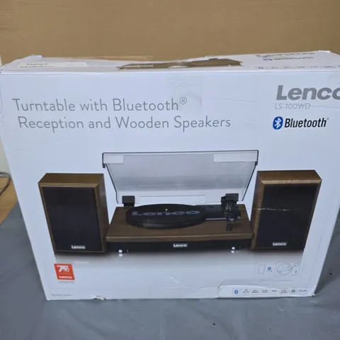 LENCO LS-100WD TURNTABLE WITH BLUETOOTH AND WOODEN SPEAKERS – BOXED
