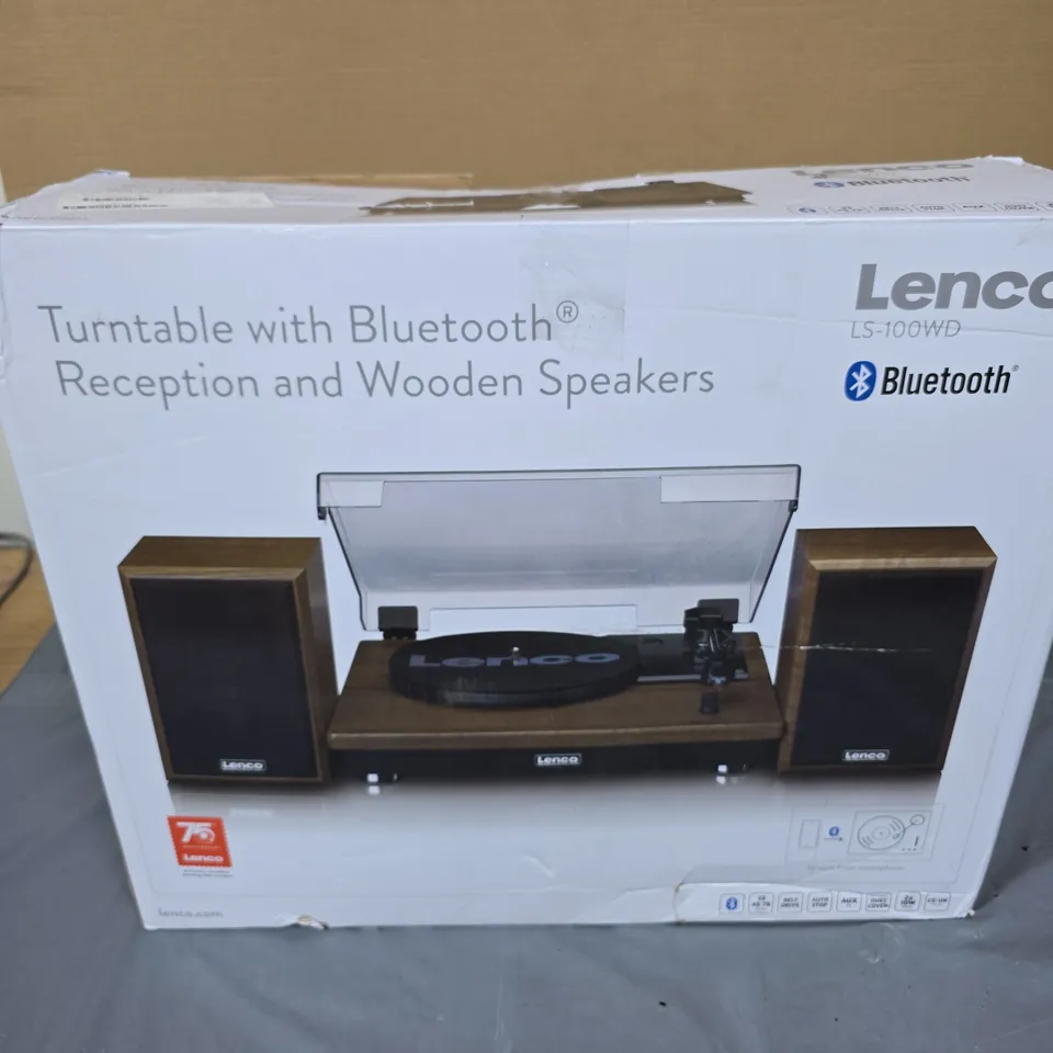 LENCO LS-100WD TURNTABLE WITH BLUETOOTH AND WOODEN SPEAKERS – BOXED