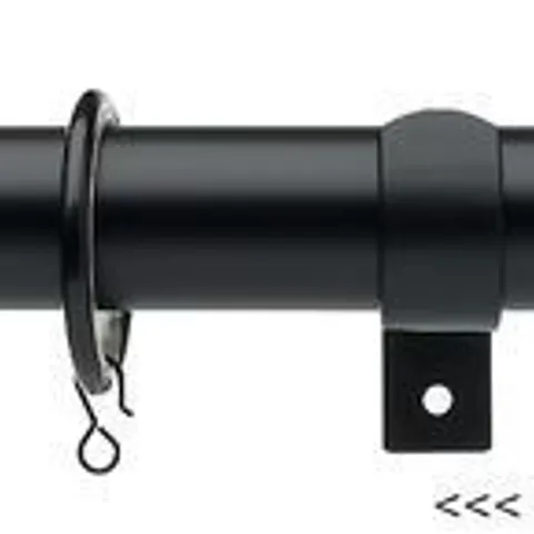 BRAND NEW BOXED SET OF 2 CURTAIN POLES, 16/19mm 180-320cm / BARREL FINIAL BLACK - UN1619180STUD BL (1 BOX)