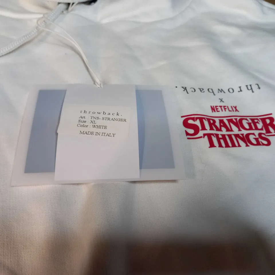 THROWBACK WHITE/STRANGER THINGS LOGO HOODIE - XL