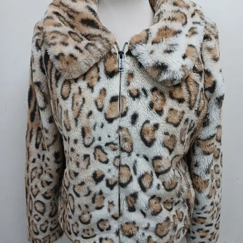 HOLLISTER FAUX FUR ANIMAL SPOT ZIP THROUGH JACKET - S