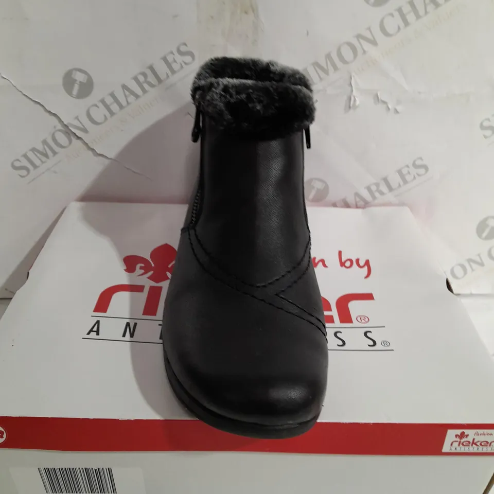 RIEKER FUR CUFF BOOTS, BLACK - SIZE 6