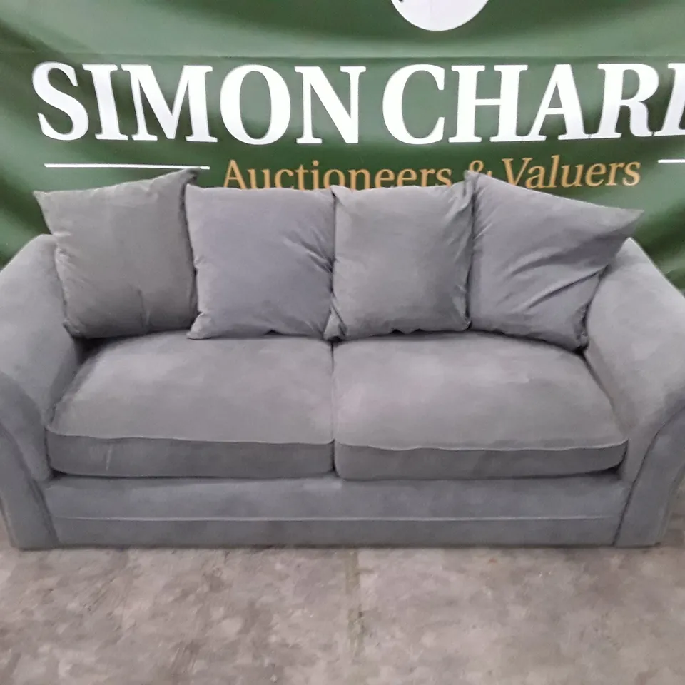 DESIGNER 3 SEATER SOFA - GREY FABRIC 