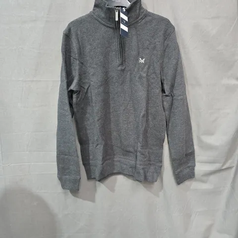 CREW CLOTHING COMPANY HALF-ZIP KNIT JUMPER – DARK GREY, UK SIZE S