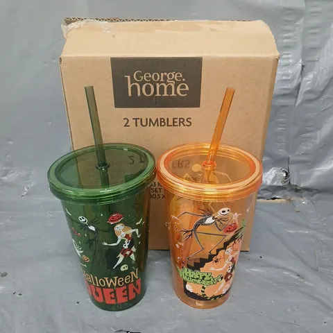 BOX OF 6X2 HALLOWEEN TUMBLERS IN ORANGE/GREEN