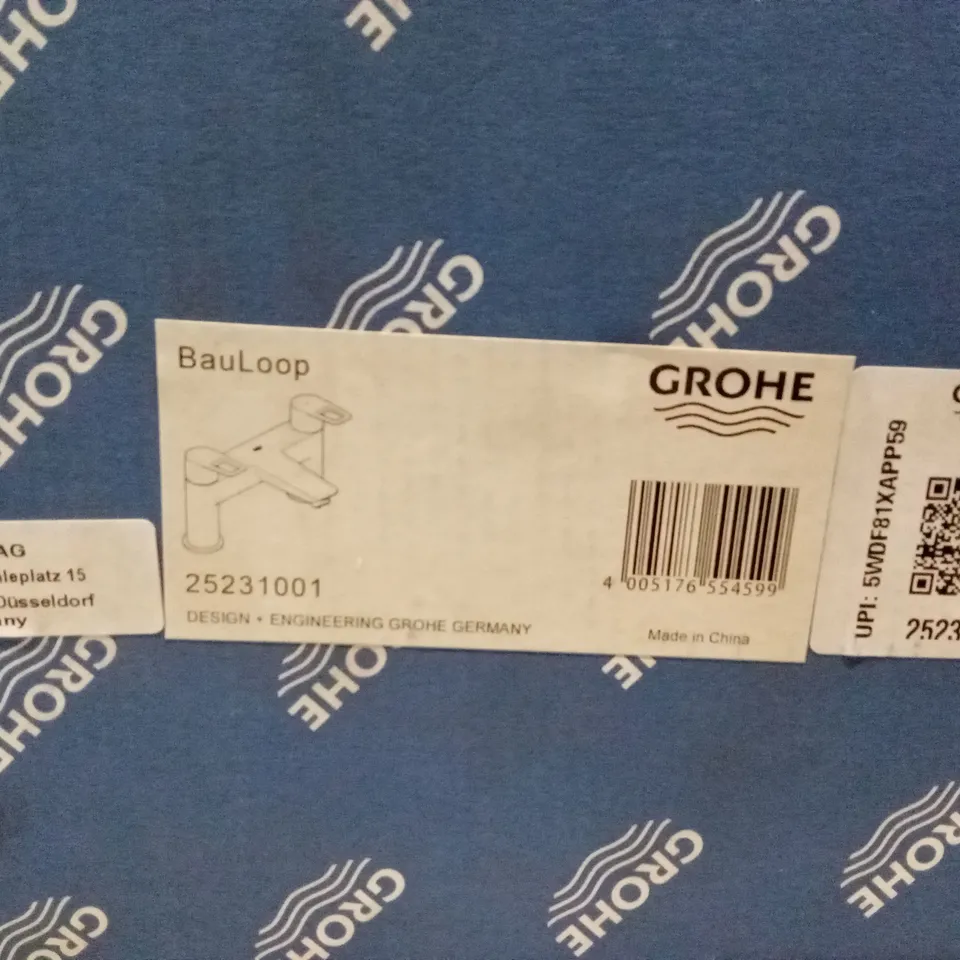 BOXED GROHE BAULOOP DECK MOUNTED CERAMIC DISC TECHNOLOGY 2 LEVER HANDLE BATH FILLER TAP