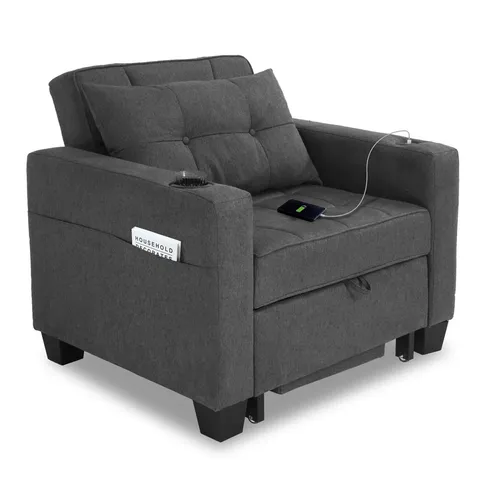 BOXED LATITUDE RUN 93CM LINEN SINGLE PULL-OUT SOFA BED 3-IN-1 CONVERTIBLE CHAIR - DARK GRAY (2 BOXES)