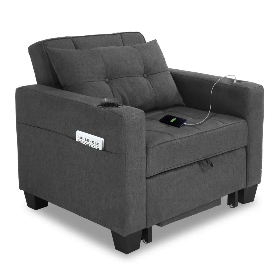 BOXED LATITUDE RUN 93CM LINEN SINGLE PULL-OUT SOFA BED 3-IN-1 CONVERTIBLE CHAIR - DARK GRAY (2 BOXES)