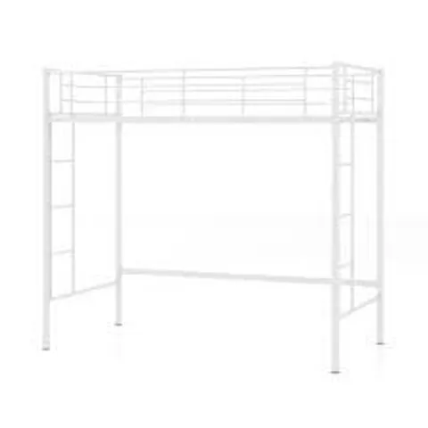 BOXED COSTWAY METAL SPACE-SAVING LOFT BED FRAME WITH FULL-LENGTH SAFETY GUARDRAIL - WHITE