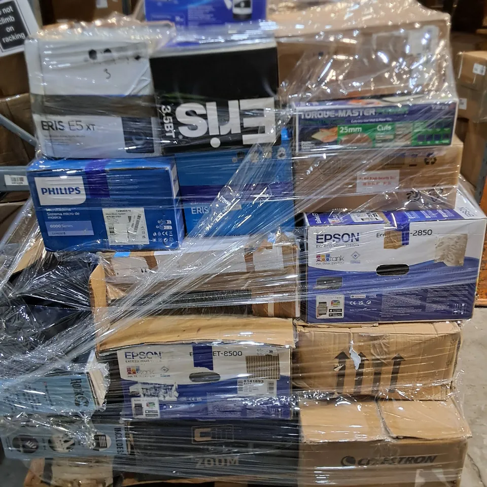 PALLET OF APPROXIMATELY 20 ASSORTED TECH ITEMS TO INCLUDE EPSON PRINTERS,HUAWEI MONITOR AND ION BLOCK ROCKER PLUS