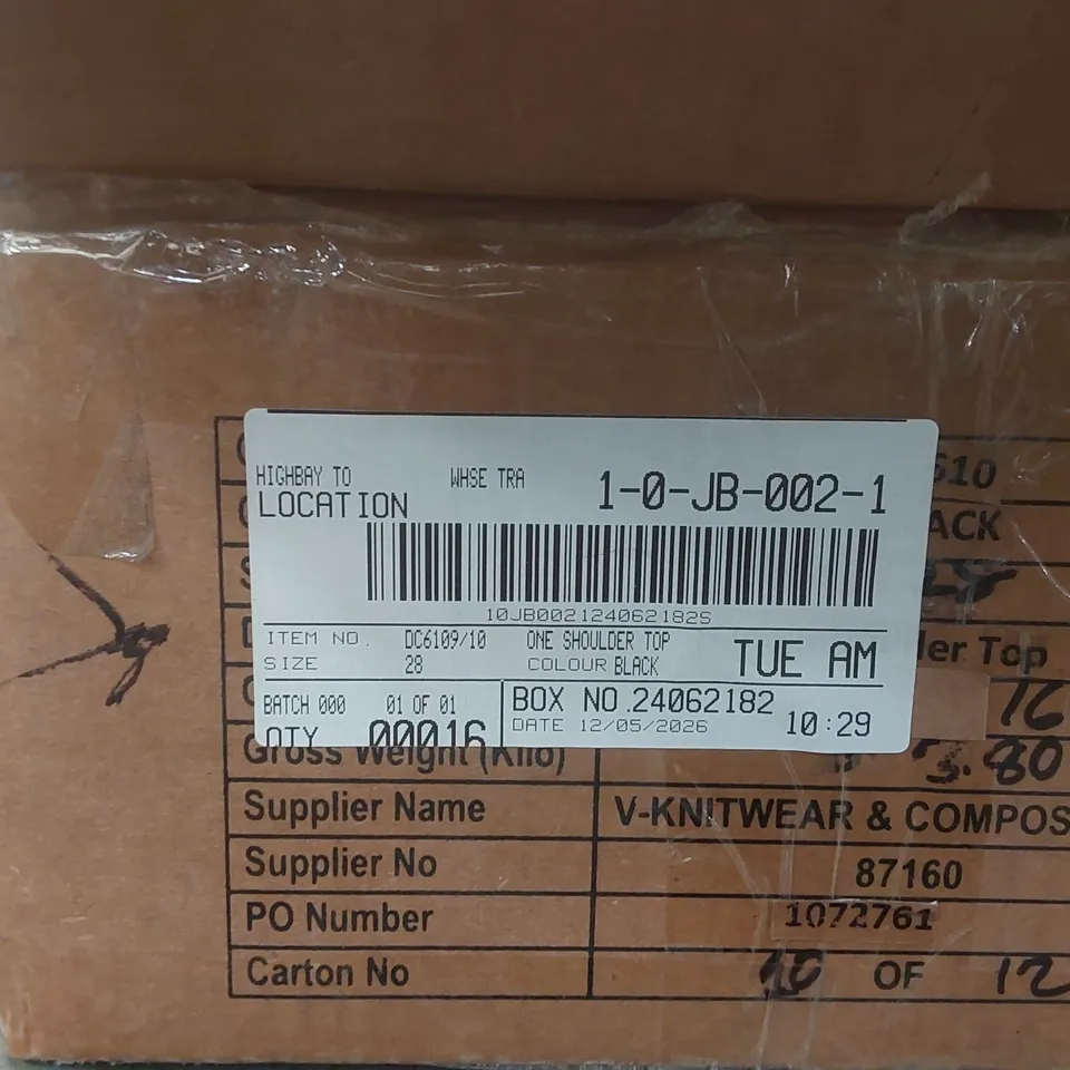 BOX CONTAINING APPROXIMATELY 16x BRAND NEW ONE SHOULDER TOPS - SIZE 28