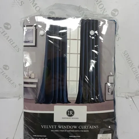 IMPERIAL ROOMS VELVET WINDOW CURTAINS IN EYELET NAVY