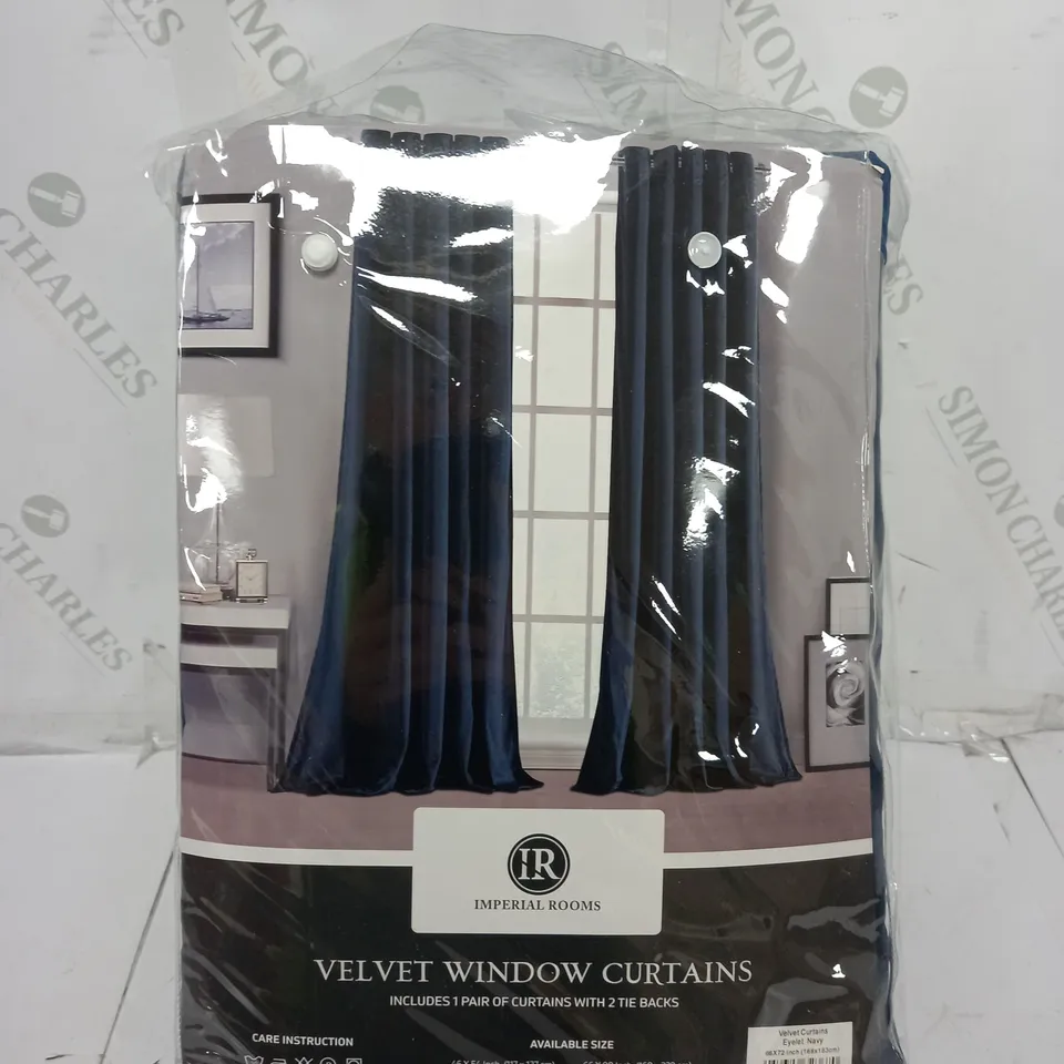 IMPERIAL ROOMS VELVET WINDOW CURTAINS IN EYELET NAVY
