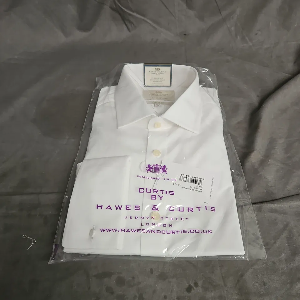 HAWES & CURTIS WARWICK CLASSIC FIT SEMI CUTAWAY COLLAR DOUBLE CUFF SHIRT IN WHITE SIZE 16.5/34