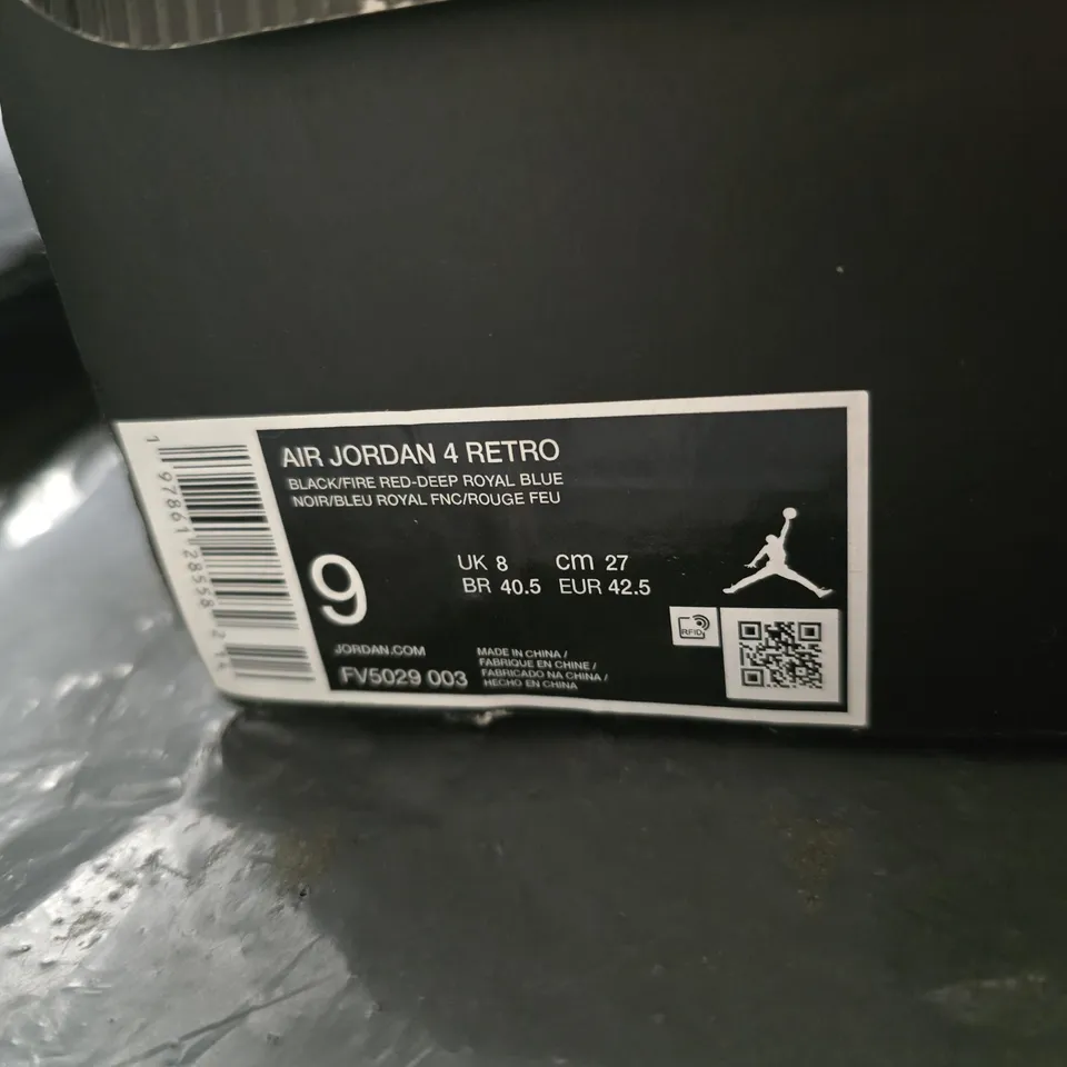 AIR JORDAN 4 RETRO BLACK/FIRE RED-DEEP ROYAL BLUE, UK 8 (US 9) – MEN'S SHOES