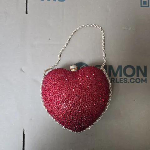 HEART-SHAPED CRYSTAL PENDANT HANDBAG – RED RHINESTONES, SILVER-TONE CHAIN