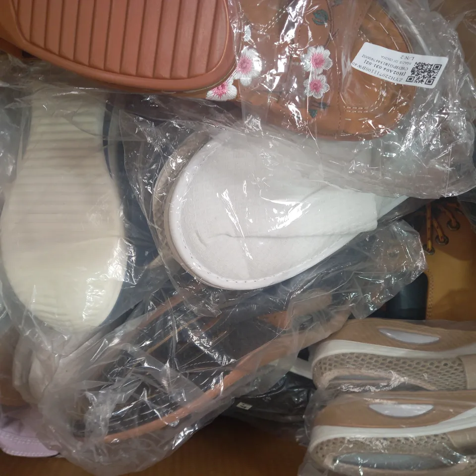 BOX OF APPROXIMATELY 20 ASSORTED PAIRS OF SHOES IN VARIOUS STYLES AND SIZES TO INCLUDE URBAN BEACH, BOREAL, ETC