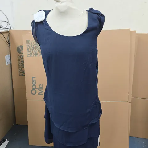 BONPRIX DARK BLUE CHIFFON DRESS SIZE 12