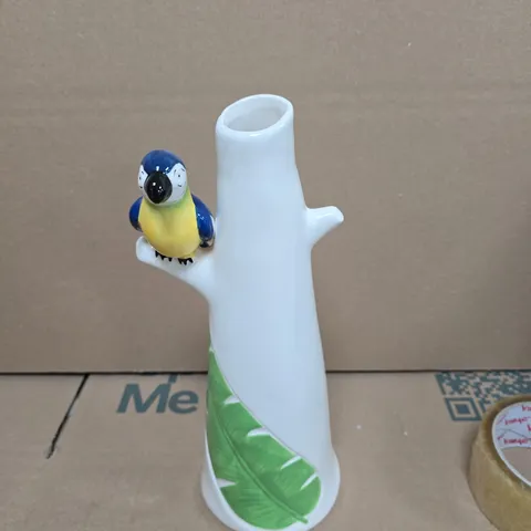 BOX OF APPROXIMATELY 10 DECO DOLOMITE DECORATIVE CERAMIC VASE WITH PARROT - COLLECTION ONLY