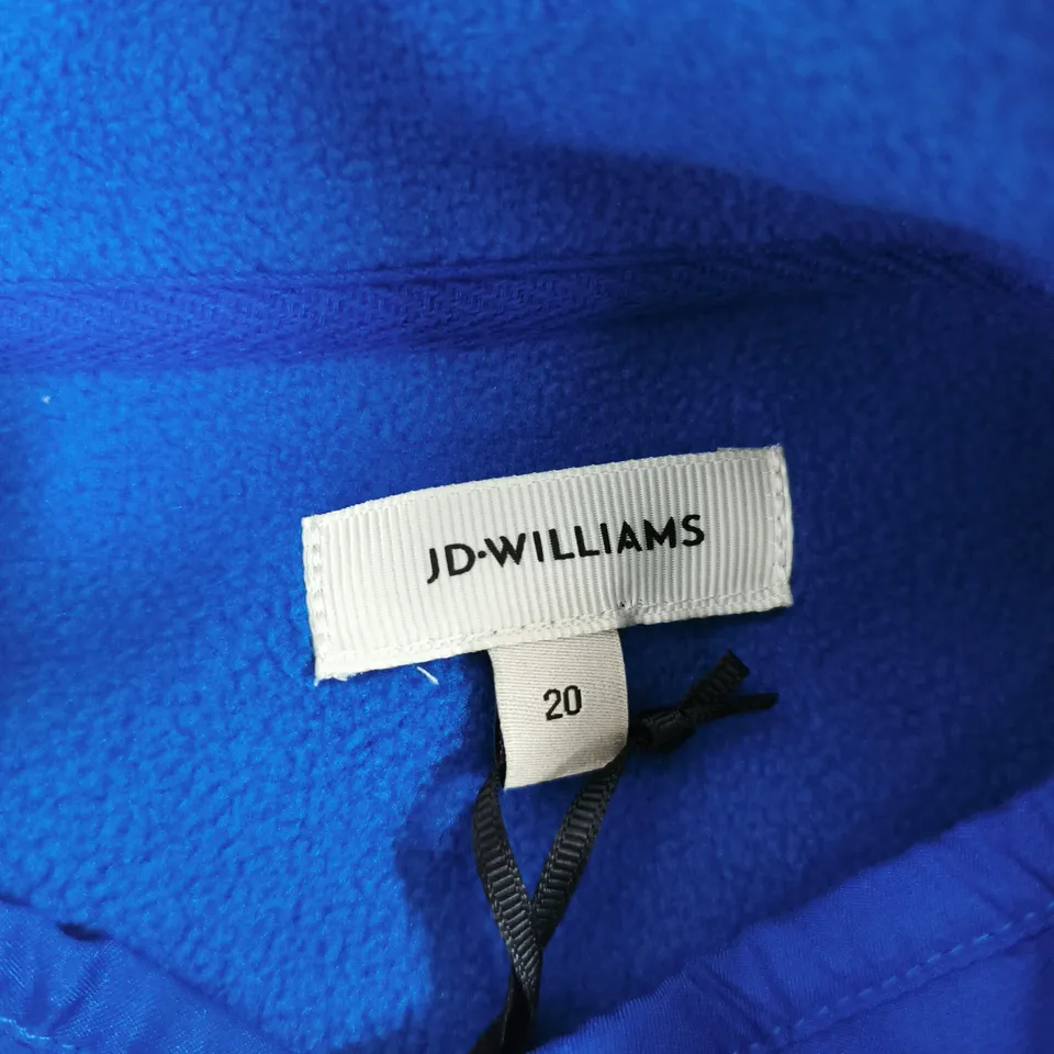 JD WILLIAMS BLUE ZIP-FRONT FLEECE, UK SIZE 20