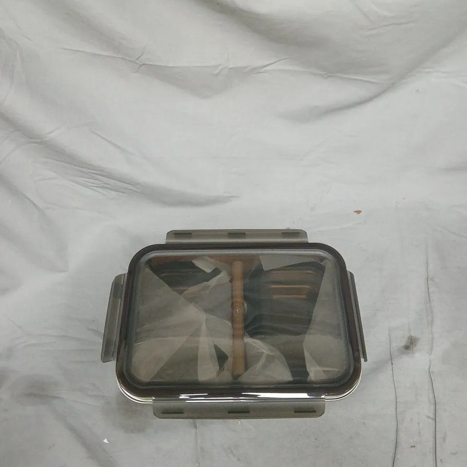 VINTAGE METAL LUNCH BOX WITH CLEAR LID AND WOODEN DIVIDER